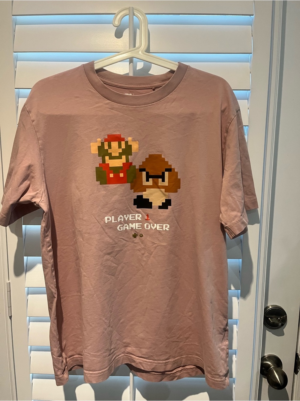 Uniqlo Dusty Pink Retro Pixel 'Player 1 Game Over' Tee - unisex